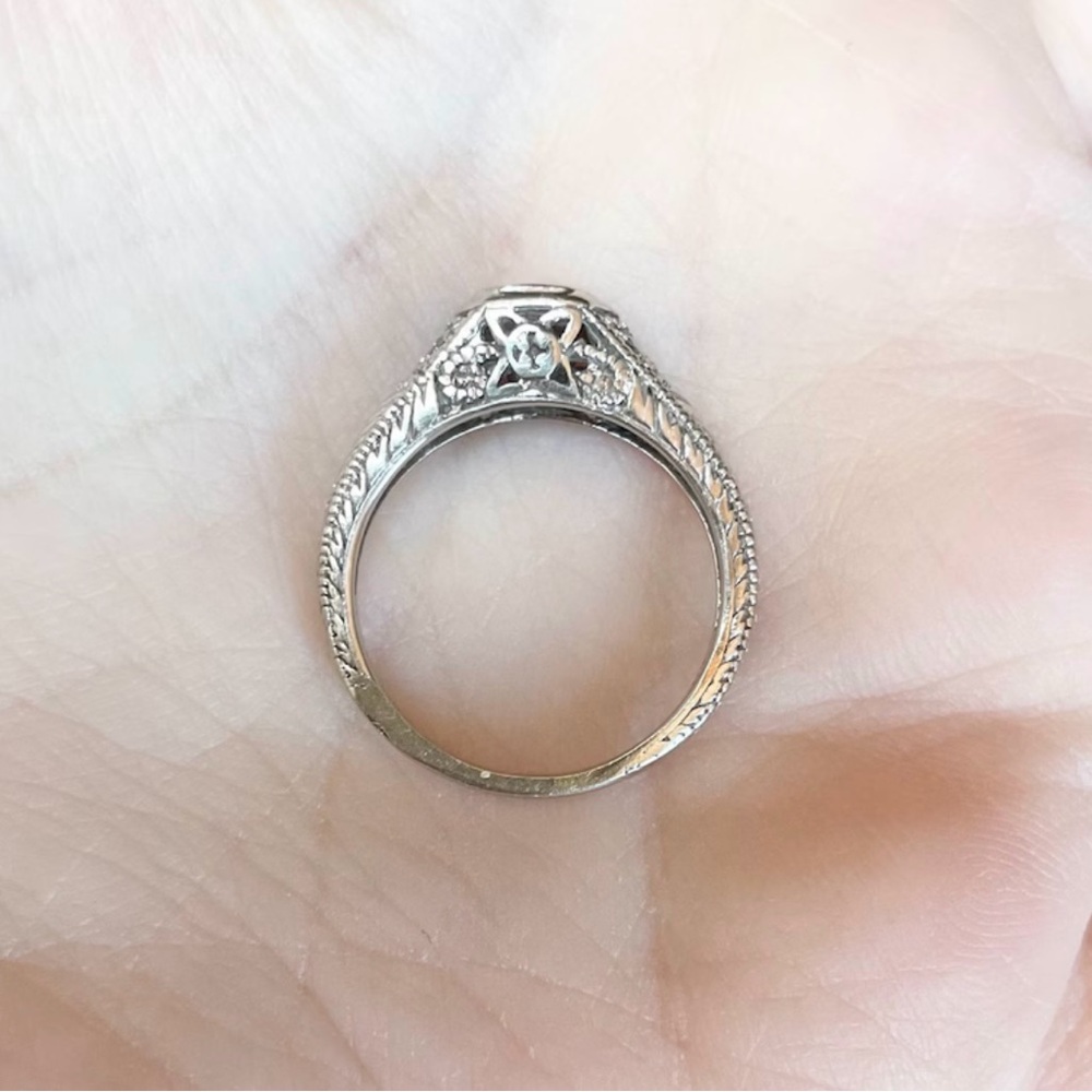 14K White Gold Art Deco Diamond Engagement Ring, Size 6 - Picture 9 of 10